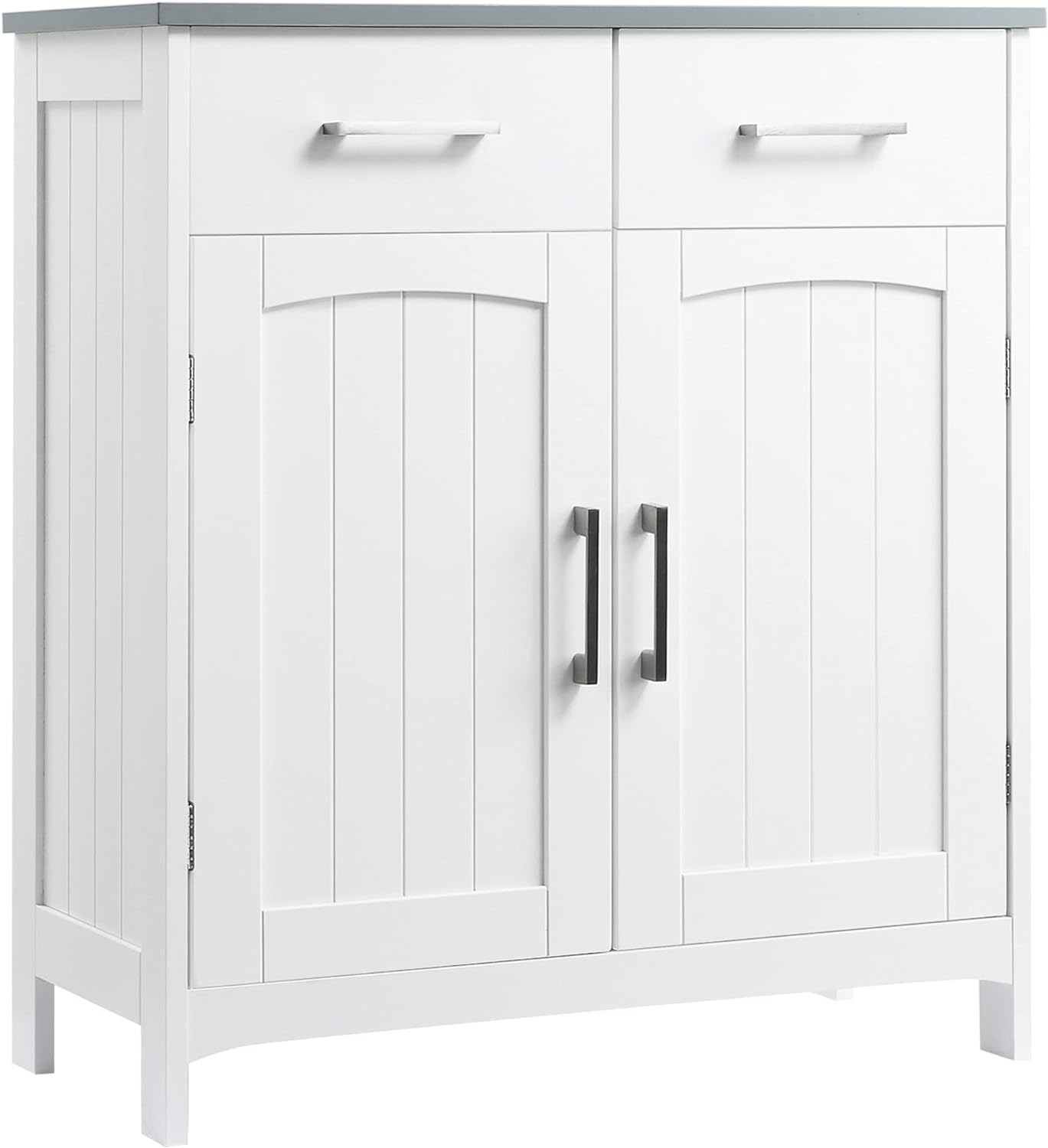 kleankin Bathroom Floor Cabinet, Freestanding Linen Cabinet, Storage Cabinet with 2 Drawers, Double Doors, Adjustable Shelf, White