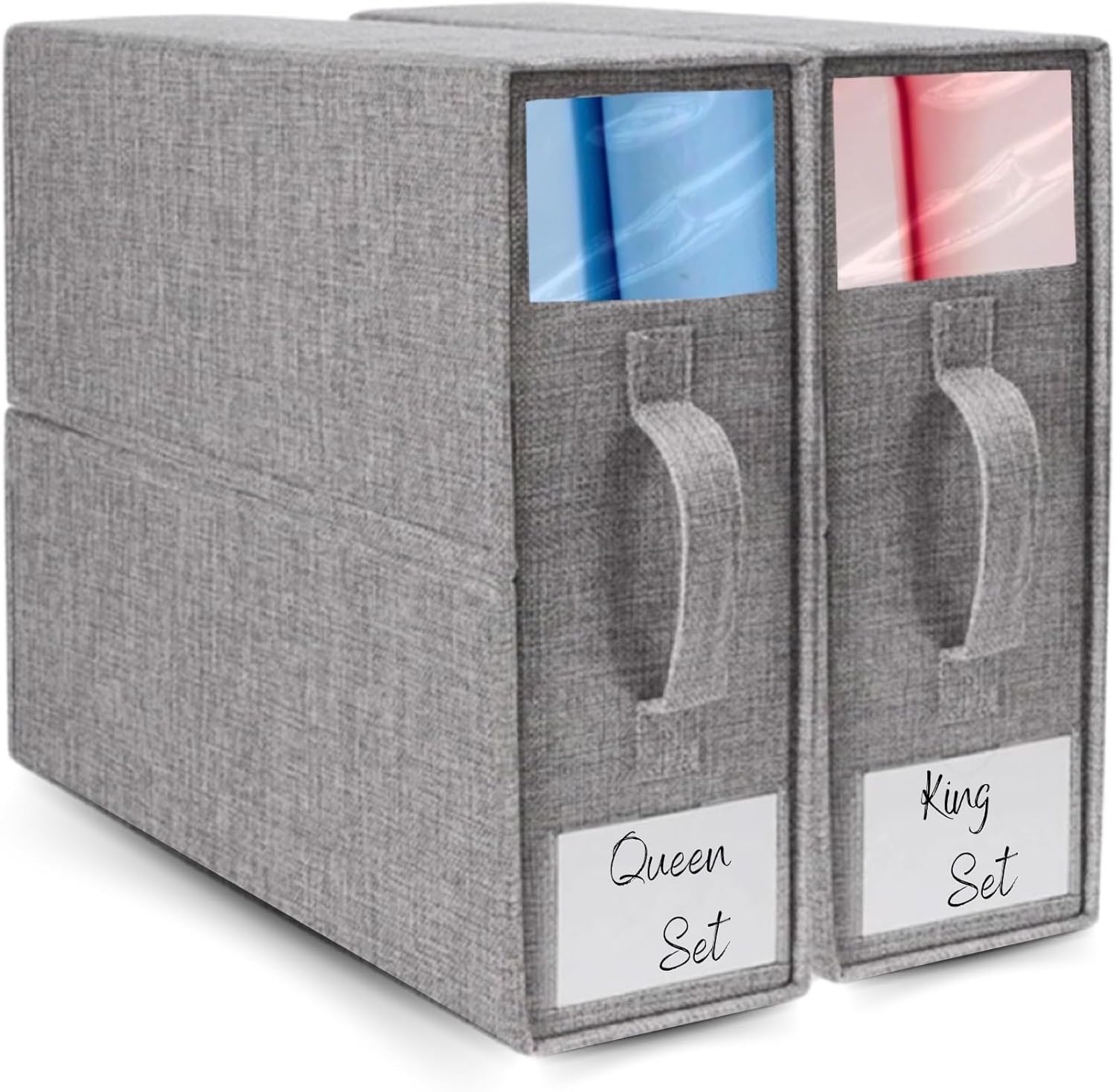 Linen Sheets Organizer And Storage, Closet Organizers Storage Box | One Foldable Storage Box Fits King Size Sheets Or Duvet | Space Saver, Premium Gray Linen, 13x15x5 Per Organizer