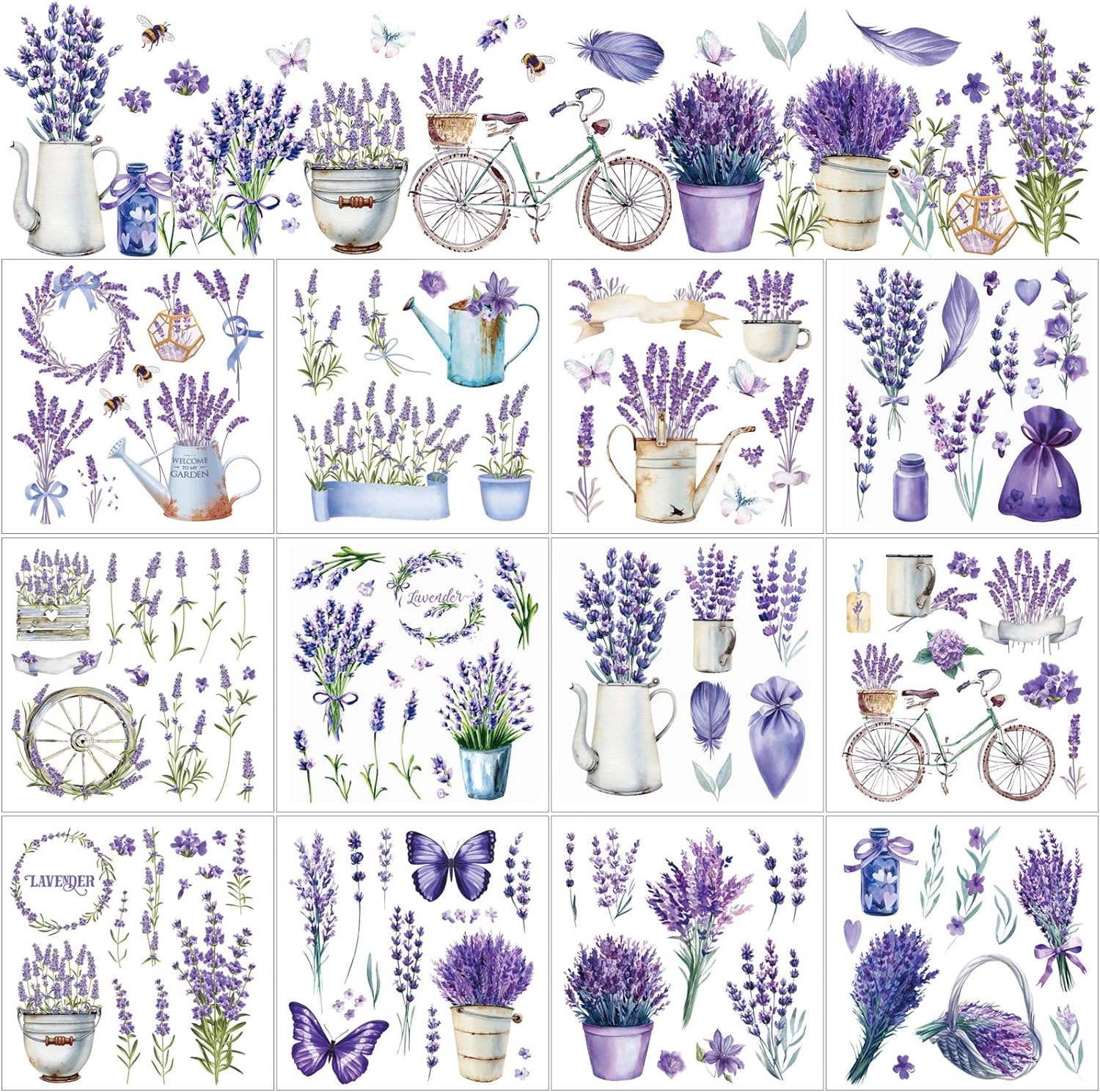 BBTO 12 Sheets Rub on Transfers for Crafts and Furniture Rub on Transfer Stickers Rub on Decals for Wood DIY Paper Home Decor, 5.5 x 5.7 Inch(Lavender Style)