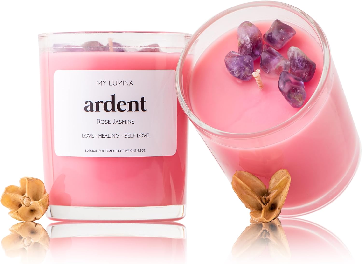 My Lumina Ardent Love Pink Candle - Romantic Sweet Love Candle Natural Soy Wax - Rose and Jasmine Natural Scented Purifying Candle for Aromatherapy