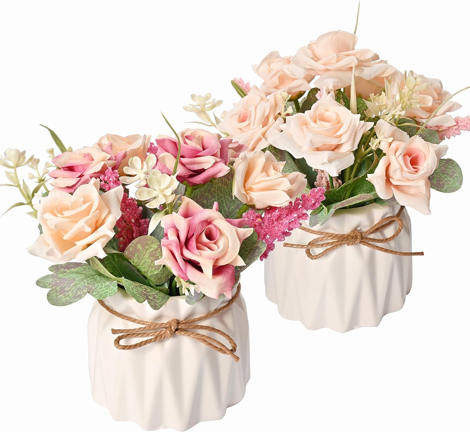 Faux Flower in Vase Set of 2 Artificial Flowers in Pot Arrangements for Table centerpieces Wedding Party Stage Bathroom Cabinet Windowsill Indoor Spring Decorations