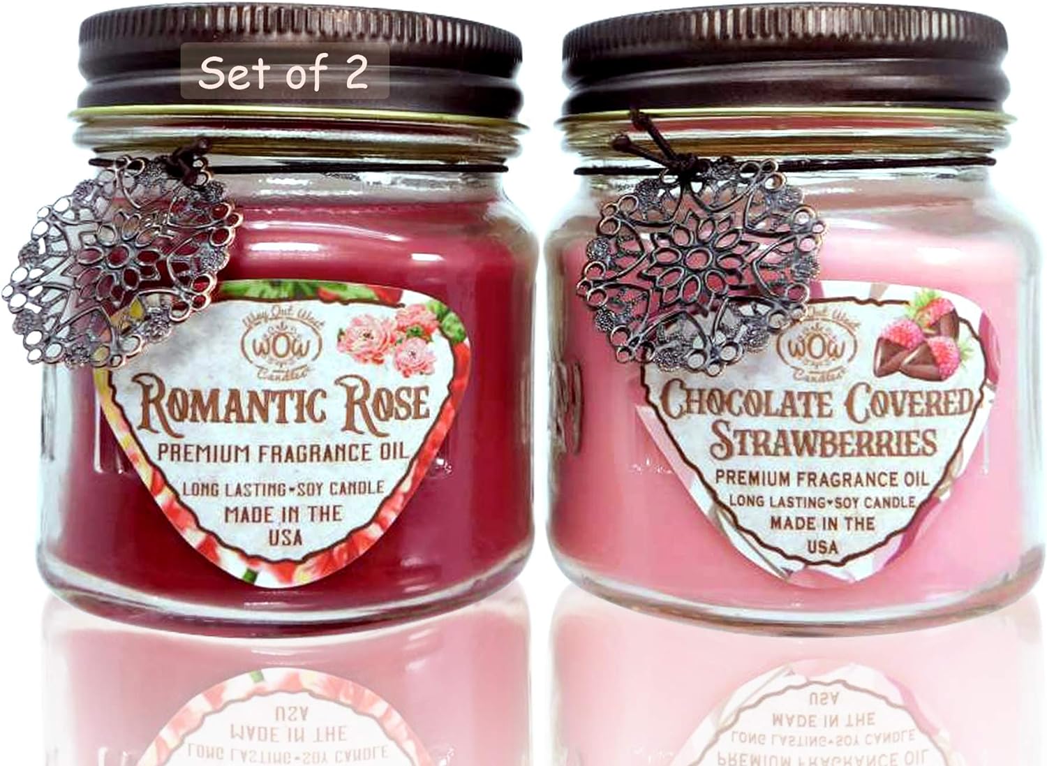 for Home Scented - Romantic Candle Set- Romantic Rose & Chocolate Strawberry - Great Candle Gift - Fragrant Soy Candles - Made in The USA