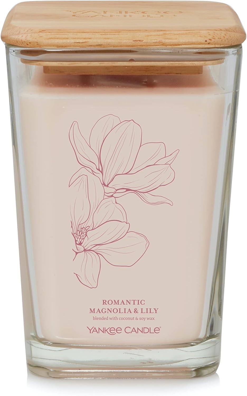 Yankee Candle Romantic Magnolia & Lily Well Living Collection Large Square Candle, 19.5 oz., Light Pink