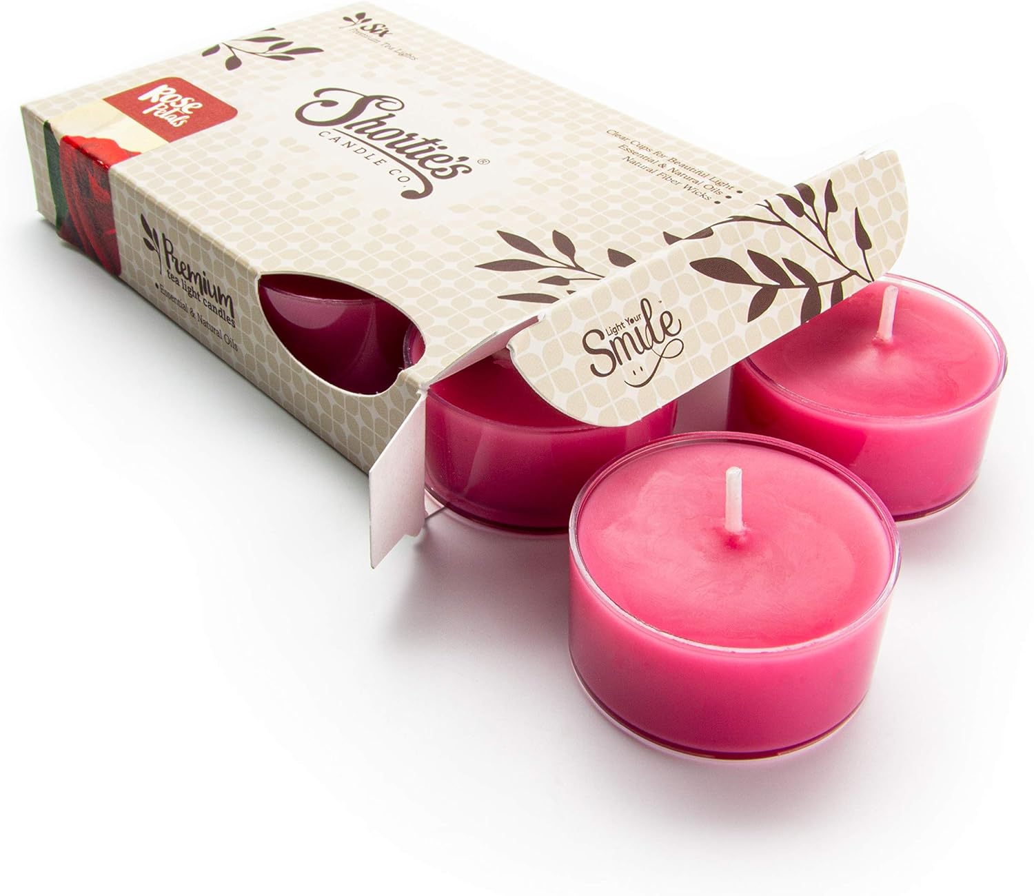 Rose Petals Premium Tealight Candles - Highly Scented with Essential Oils - 6 Pink Tea Lights - Beautiful Candlelight - Made in The USA - Flower & Floral Collection