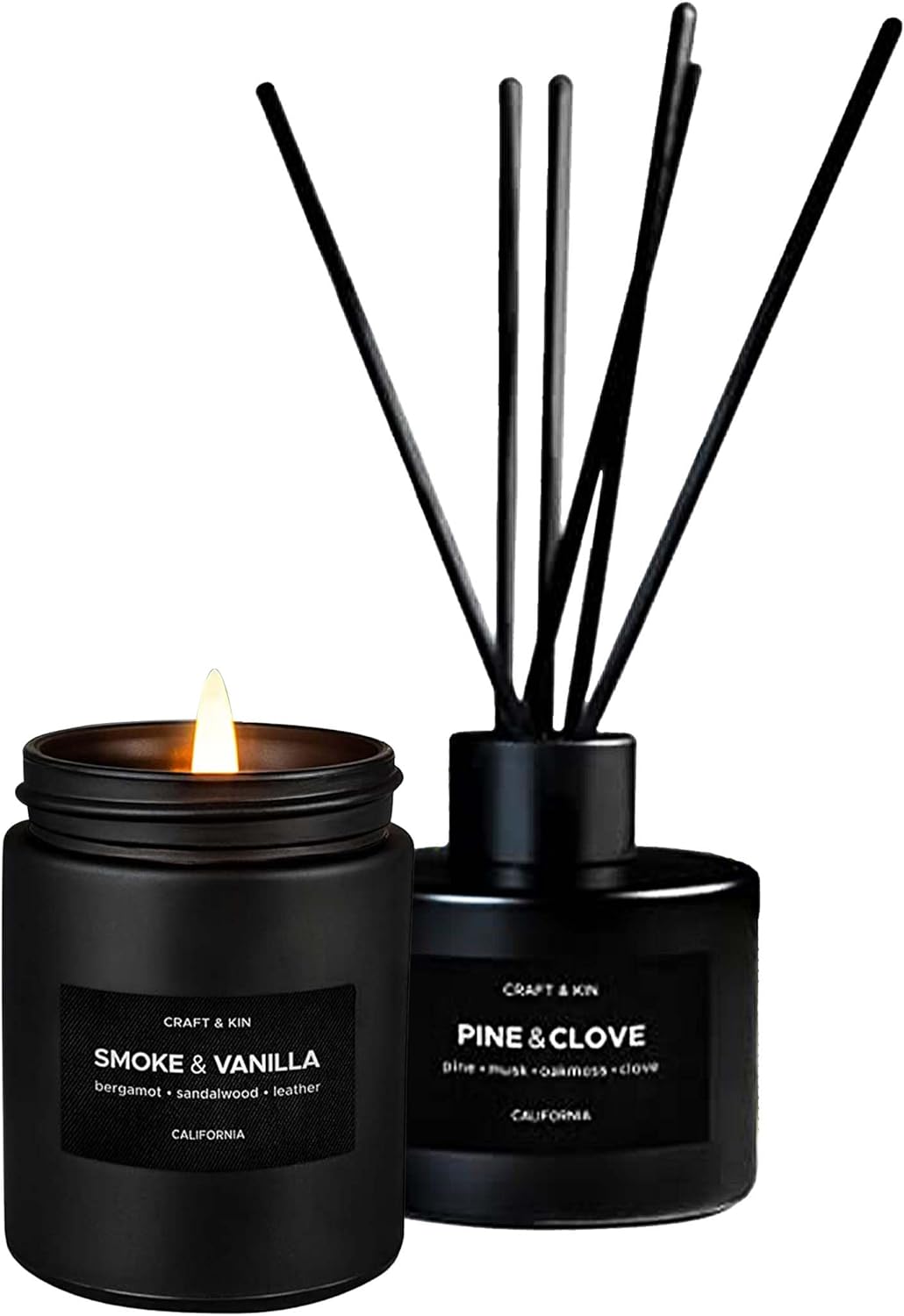 Craft & Kin Scented Candle & Reed Diffuser Set for Home Fragrance | Lavender Woods Scented Candle for Men and Fragrance Diffuser | Soy Candles for Home Scented Reed Diffusers with Sticks