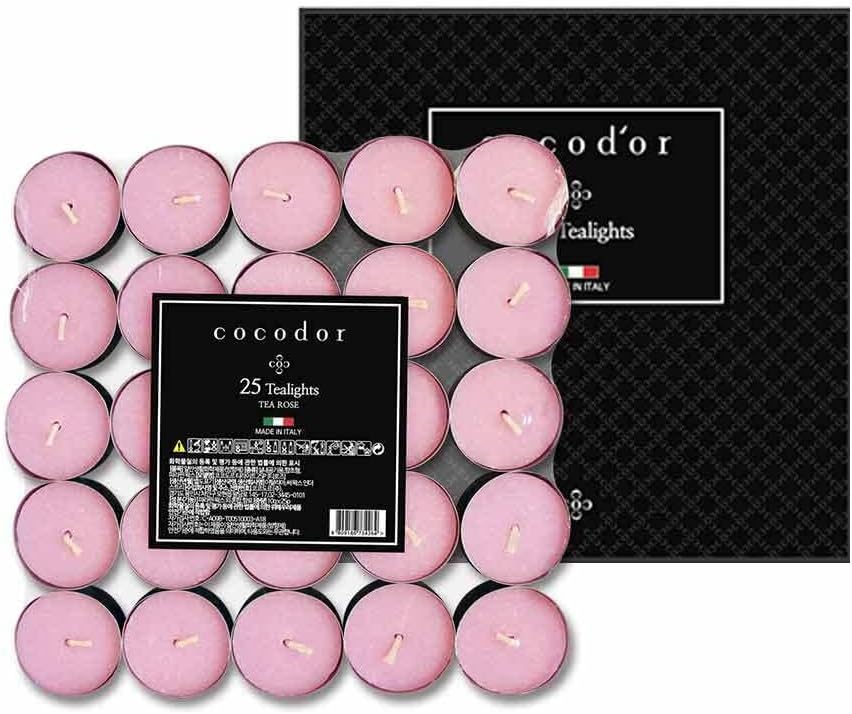 COCODOR Scented Tealight Candles/Tea Rose / 25 Pack / 4-5 Hour Extended Burn Time/Made in Italy, Cotton Wick, Scented Home Deco, Fragrance, Mother' Day
