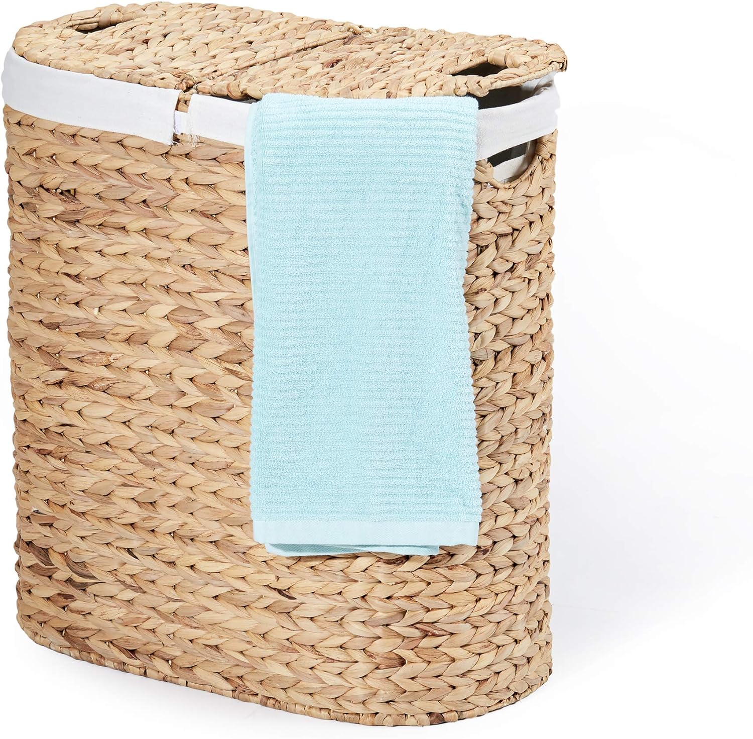 Seville Classics Premium Handwoven Portable Laundry Bin Basket with Carrying Handles, Household Storage for Clothes, Linens, Sheets, Toys, Water Hyacinth, Oval Hamper