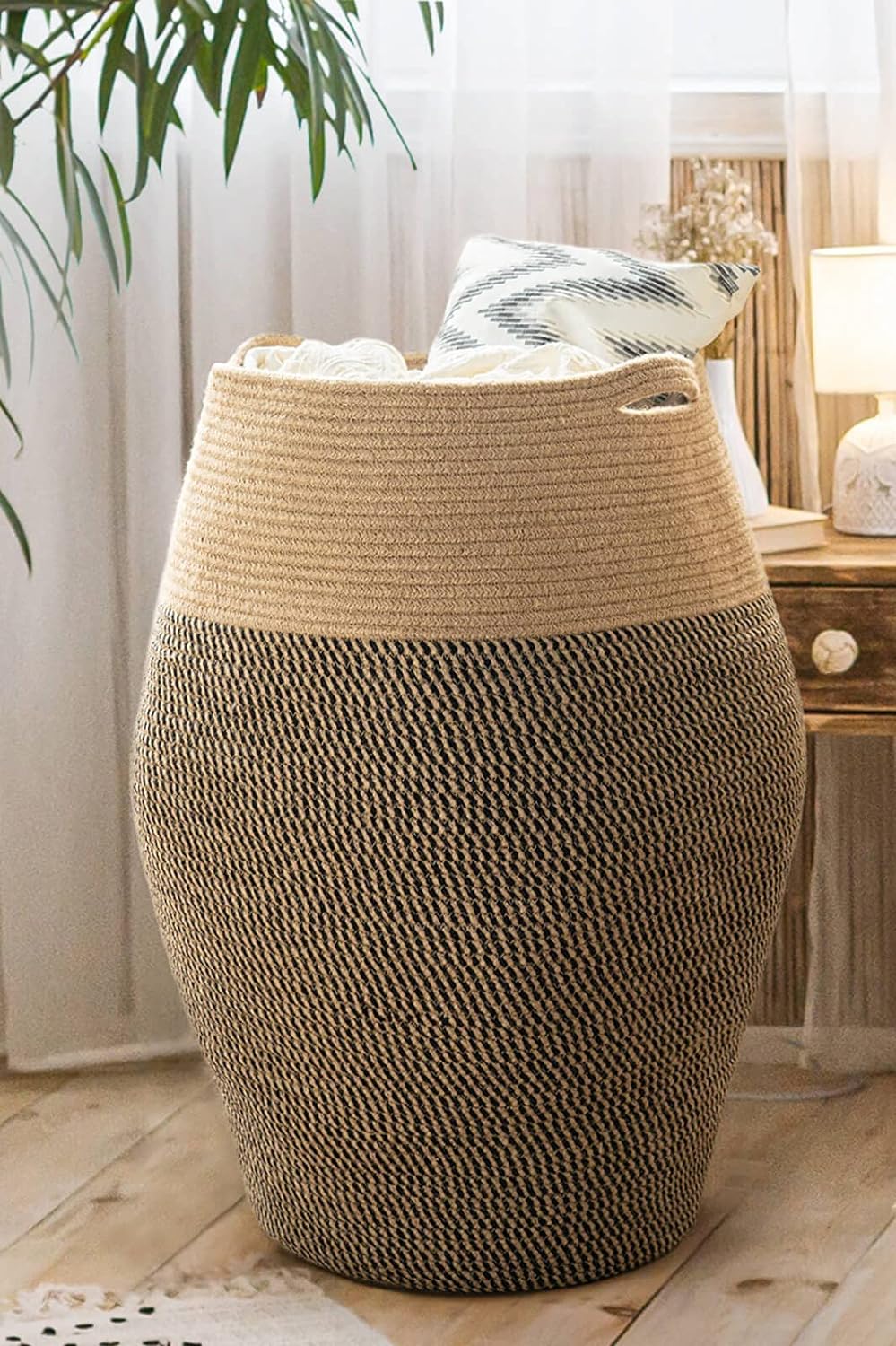 Goodpick Tall Laundry Hamper | Woven Jute Rope Dirty Clothes Hamper Modern Hamper Basket Large in Laundry Room, 25.6 Height