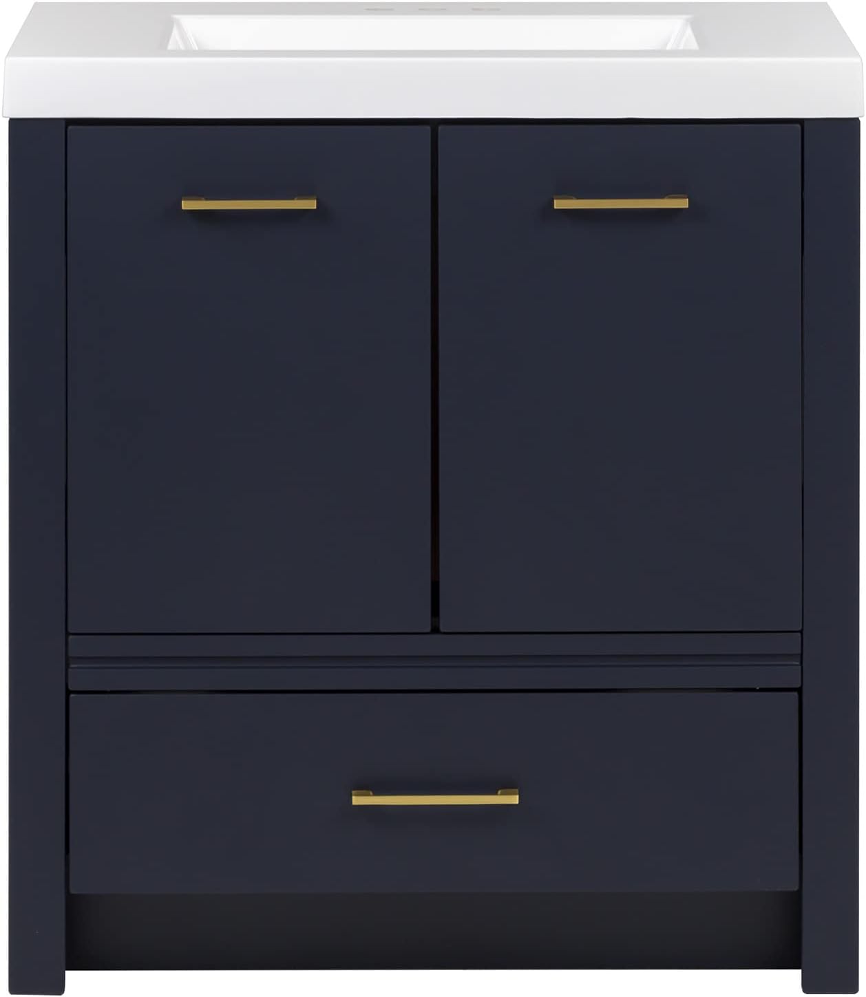 Spring Mill Cabinets Hali Bathroom Vanity with 2-Door Cabinet, Base Drawer, and White Single-Sink Top, 30.5 W x 18.75 D x 34.14 H, Deep Blue