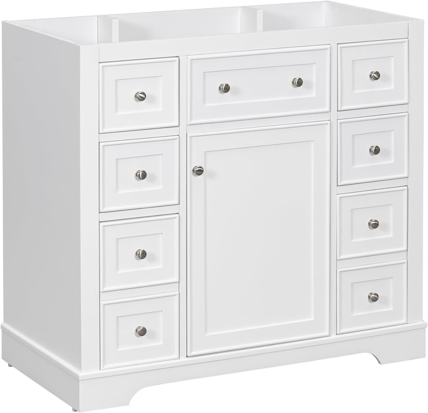 36 Bathroom Vanity Without Sink, Cabinet Base Only, Bathroom Cabinet with 6 Multi-Functional Drawers and 1 Door, Solid Wood Frame Bathroom Cabinet, White