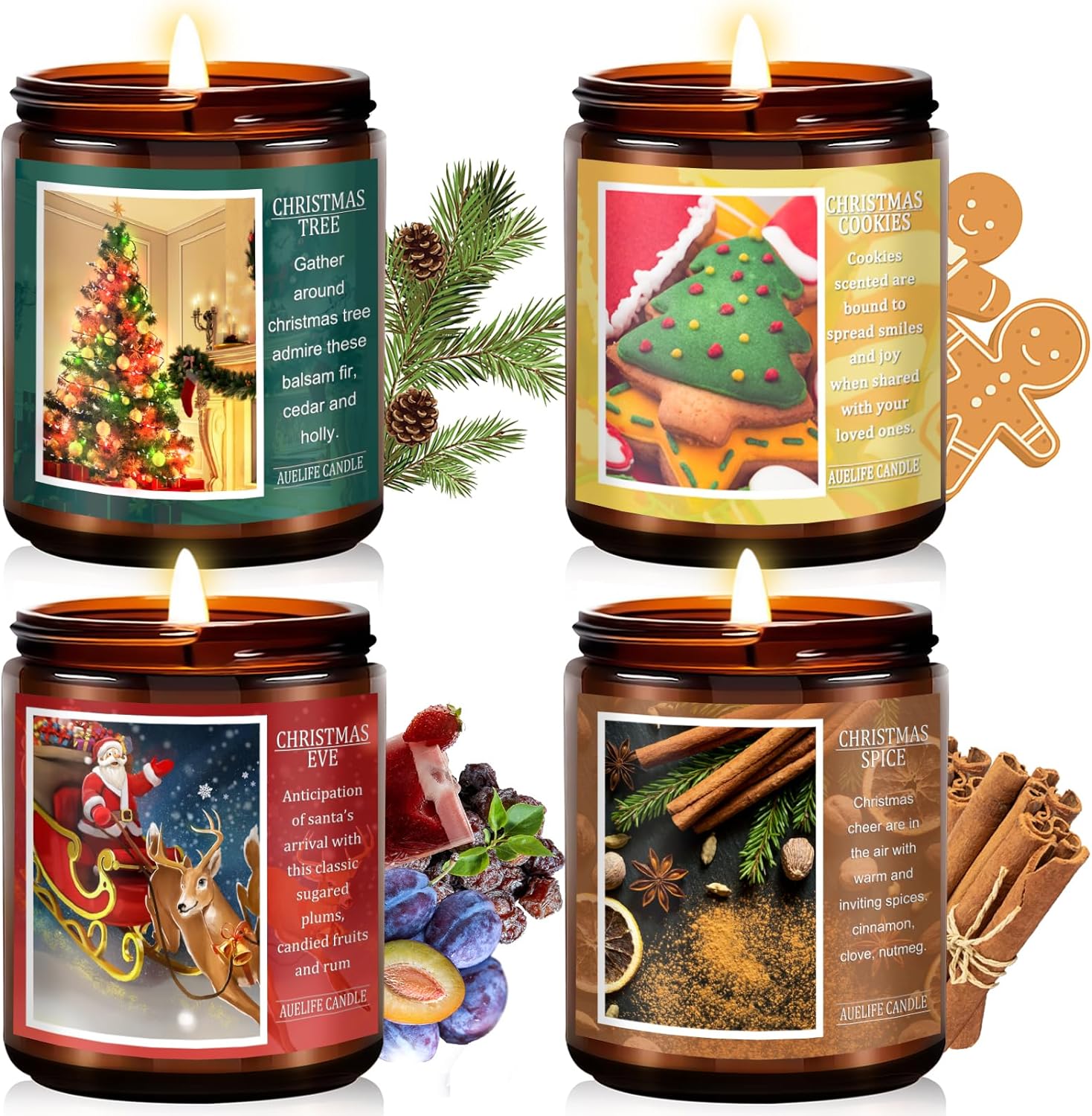 Christmas Candle Set | Scented Candle Gift Set, Christmas Tree/Cookies/EVE/Spice, Christmas Scented Candles for Home - Christmas Candle Gift Set for Women and Men