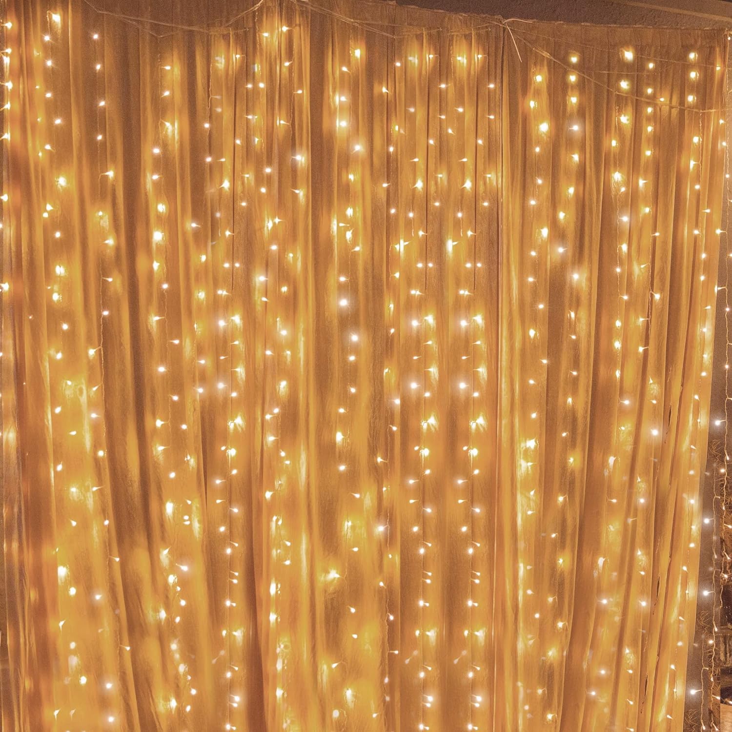 Twinkle Star 300 LED Window Fairy Curtain String Lights, 8 Modes Fairy Lights for Bedroom Wedding Party Home Garden Outdoor Indoor Wall Decorations, Warm White, 2 Pack