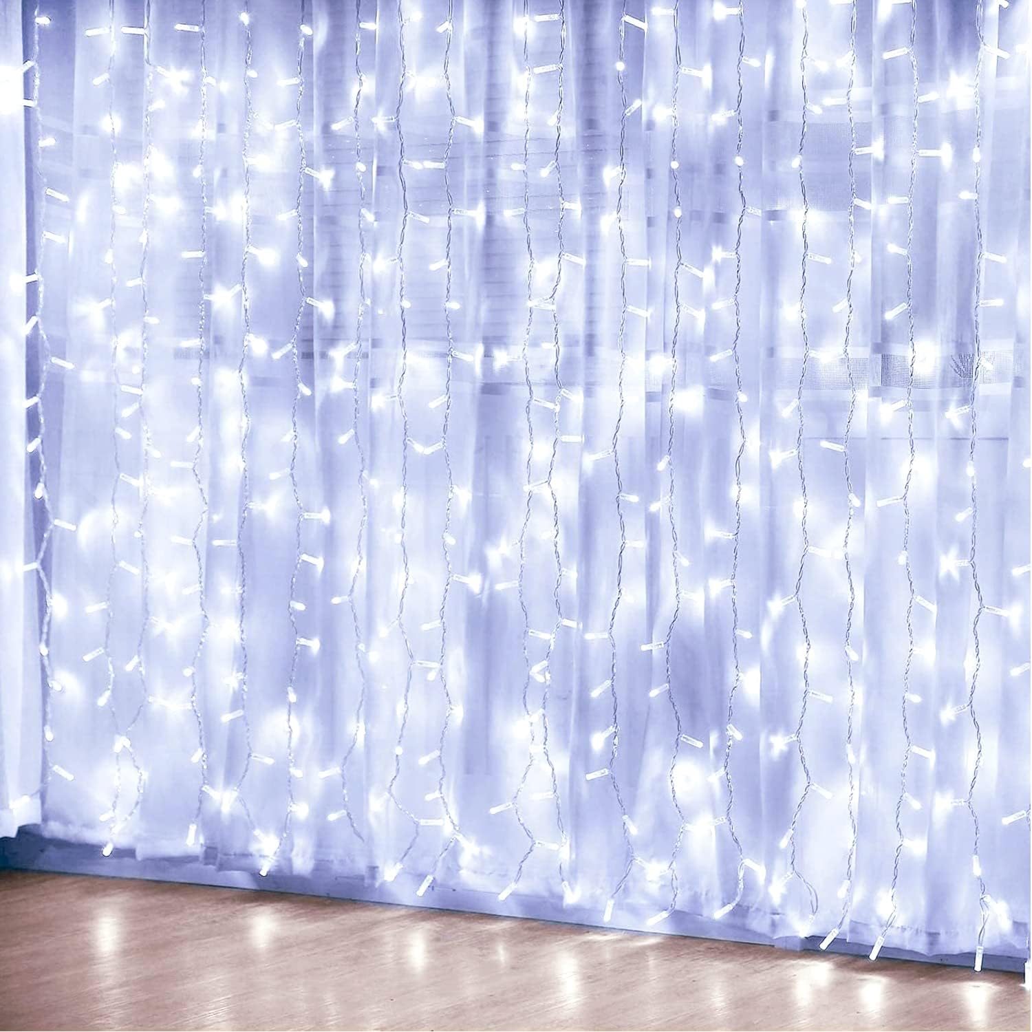 JMEXSUSS 300 LED White Curtain Lights Indoor with Remote, 8 Modes White Christmas String Lights Plug in, Curtain Lights for Wedding Reception Bedroom Wall Party Backdrop Window Decorations