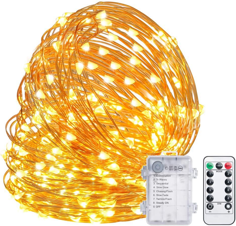TingMiao Fairy Lights 33ft 100 LED String Lights Battery Operated with Remote Waterproof Copper Wire Lights for Indoor Decorative Lights