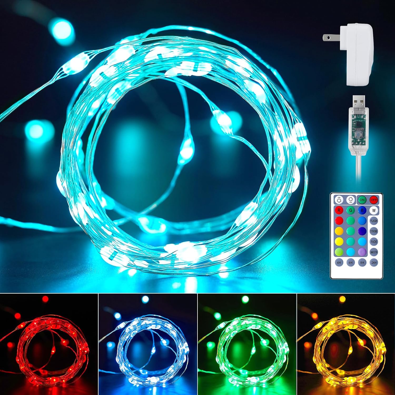 Color Changing Fairy Lights - 33 FT 100 LED USB String Lights with Remote and Adapter, Indoor Twinkle Lights Plug in, Valentines Lights for Bedroom Indoor Party Dorm Christmas Decoration, 16 Colors