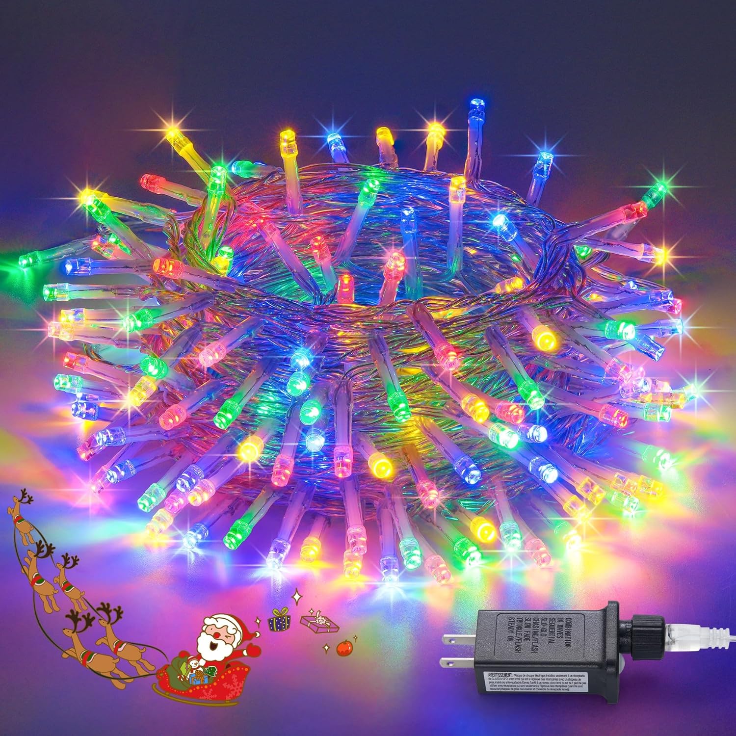 JMEXSUSS Christmas Tree Lights Multicolor Clear Wire Outdoor Indoor, 200 LED Multicolor Christmas Lights, 66ft Colorful Christmas Lights Plug in for Christmas Bedroom Tree Room Party Xmas Decorations