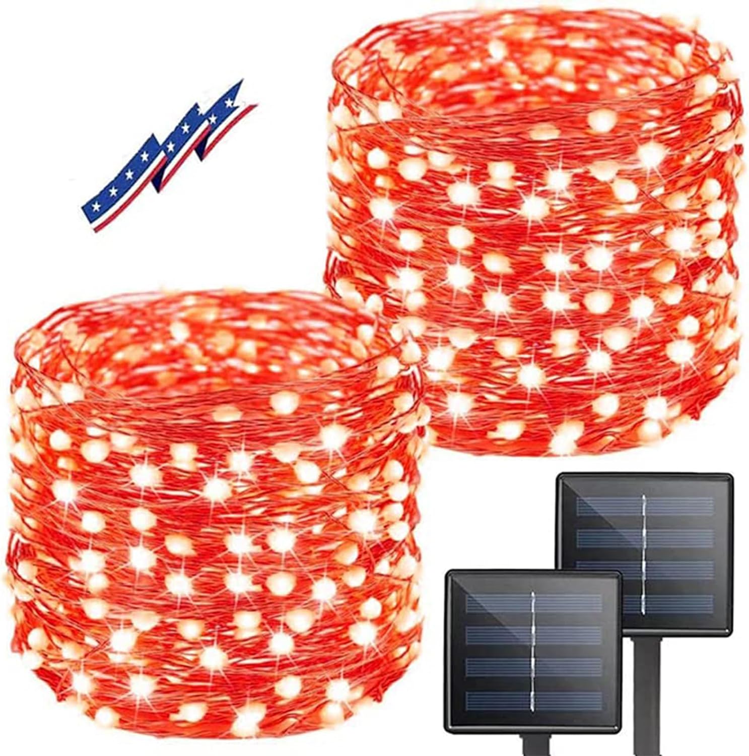 Solar String Lights Outdoor, 2-Pack Total 80FT 200 LED Solar Christmas Twinkle Lights Outside Waterproof Copper Wire 8 Modes Solar Fairy Lights for Garden Tree Party Birthday Christmas Decor(Orange)