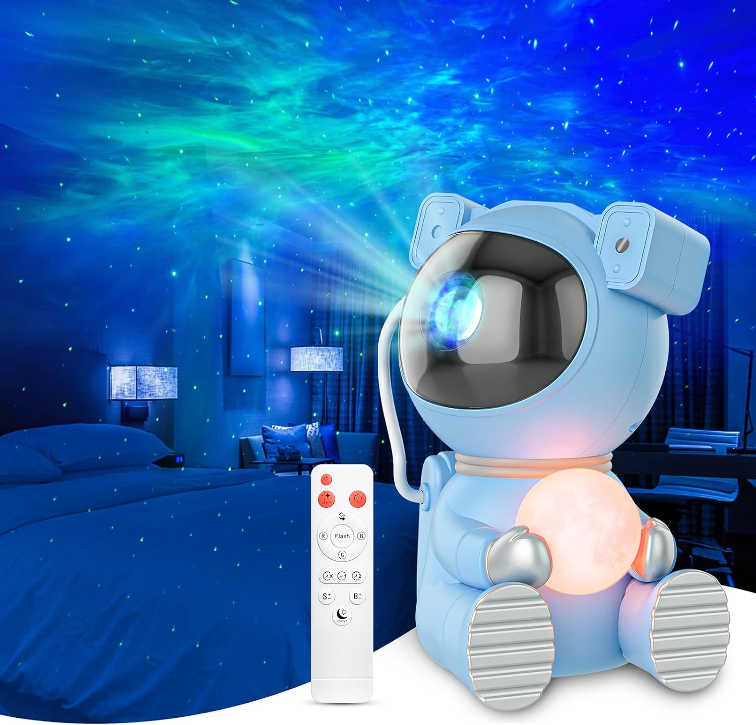 Space is the place! With one of these you have all kinds of options, evolving/changing color nebula or one constant color. And the cute little space-bear holds a moon that you can choose the color or let it cycle all available colors. Comprehensive remote controls all fuctions! A good value for the money as it does not seem cheaply made or flimsy. Looks fun on or off in your room!