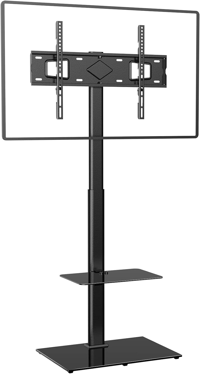 WALI Floor TV Stand with Mount Swivel Height Adjustable and Space Saving Design for Most 37 to 65 inch LCD, LED OLED TVs, Perfect for Corner & Bedroom, (TVDVD-6), Black
