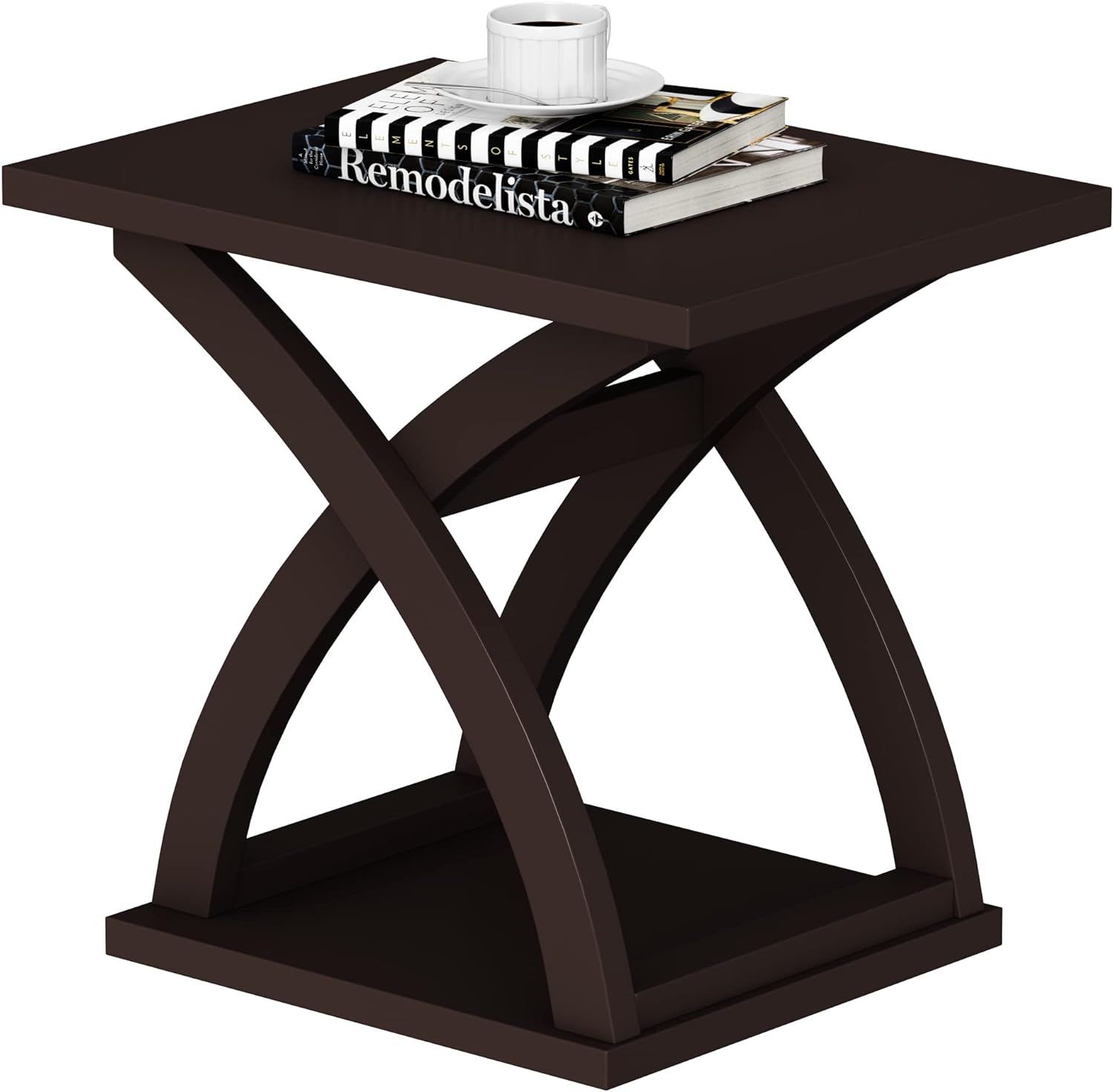 ChooChoo End Side Table, Modern End Table with Storage Shelf, X-Design Side Table Living Room(Espresso)