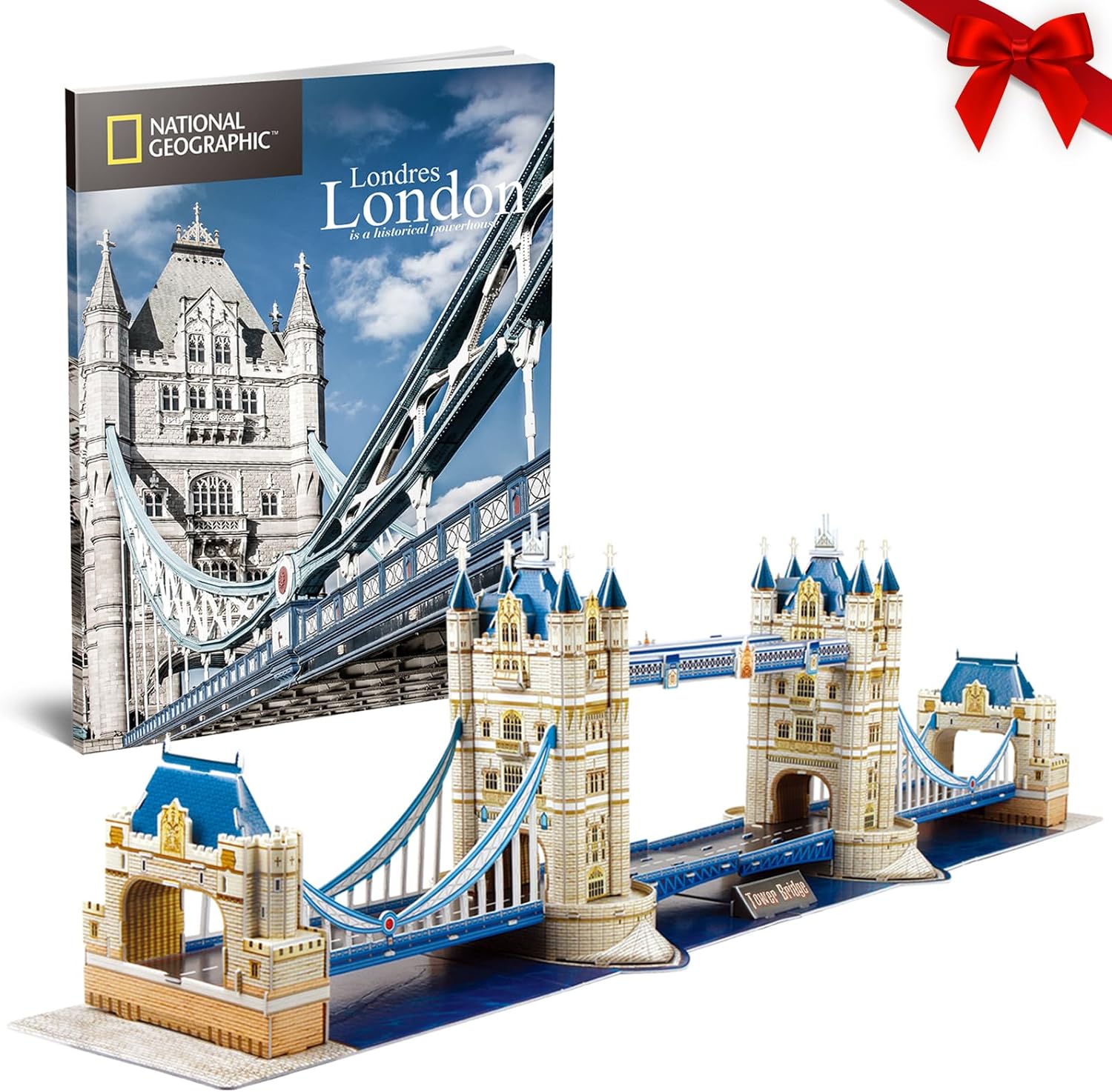 CubicFun National Geographic 3D Puzzle London Britain Architecture Model Kits Toys for Adults and Children, The Tower Bridge, DIY Toys with a Booklet, Christmas Decoration for Kids