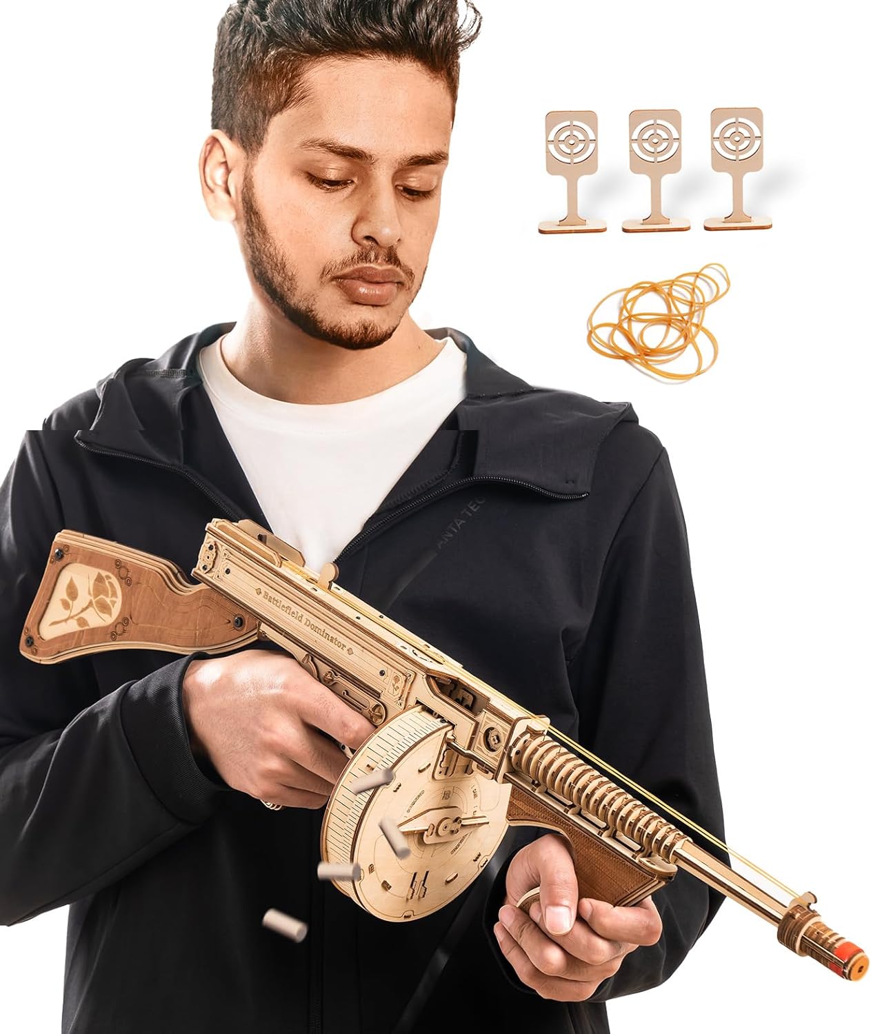 ROKR 3D Wooden Puzzles for Adults-Rubber Band Toy Tommy Gun-Model Kits to Build for Adults-Wood Puzzles Adult-Hobbies for Men-Gift Idea for Christmas