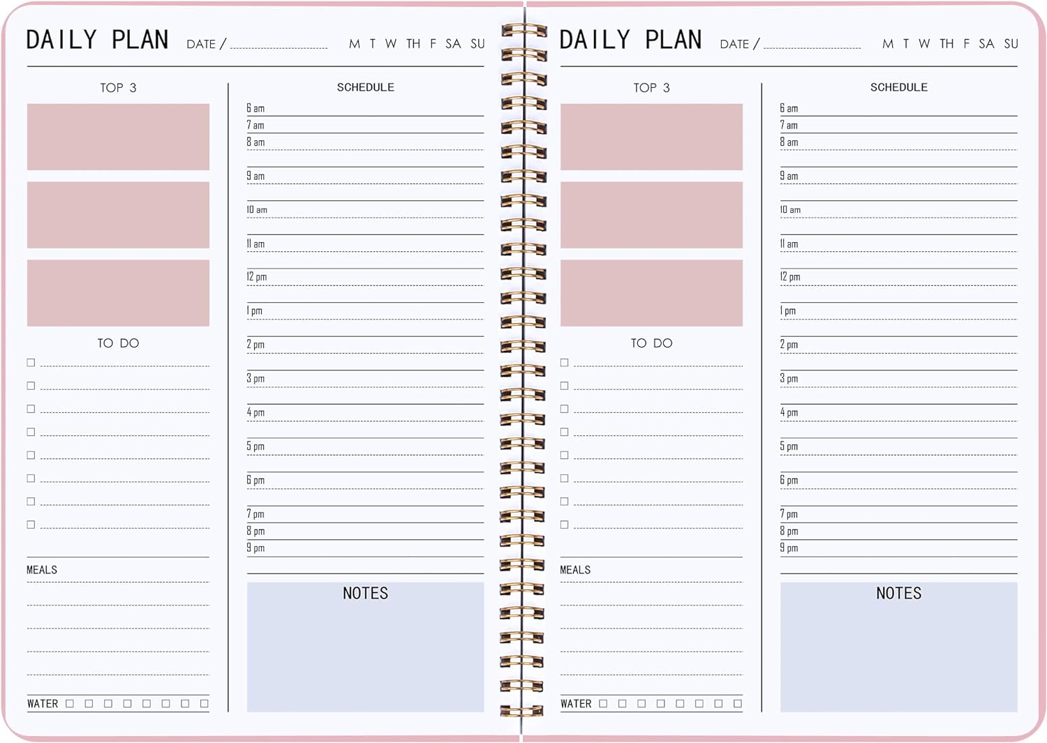 Daily Planner Hourly Schedules Appointment Planner Undated with To-Do List,Meals,Notes 10X7.3,Flexible Cover,Twin-Wire Binding