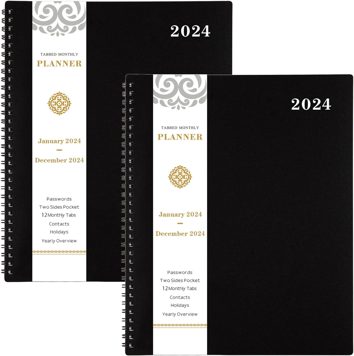 2024 Monthly Planner/Calendar - 12-MonthJAN - DEC 2024 Monthly Planner with Tabs & Pocket & Label, 8.5 x 11, 2 Pack, Black