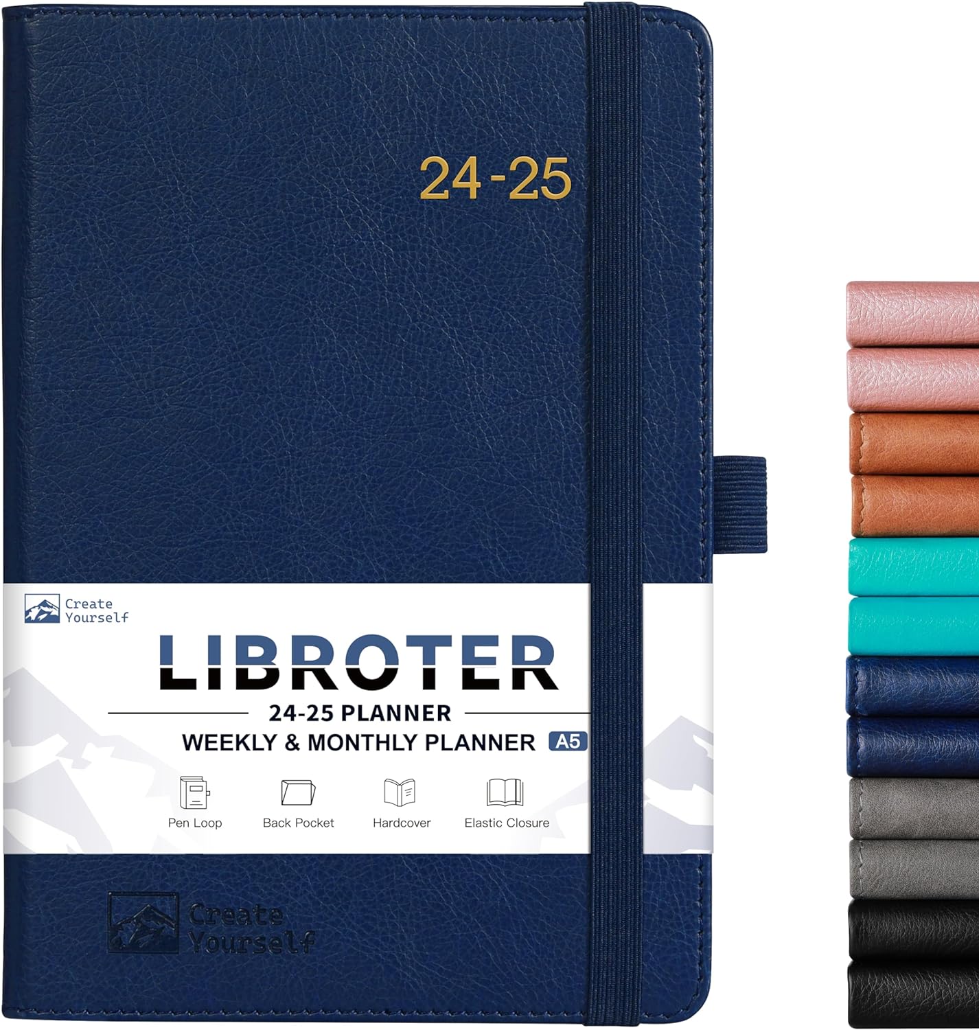 2024-2025 Planner - Planner 2024-2025, 2024-2025 Weekly Monthly Planner, July 2024 - June 2025, 5.7'' x 8.4'', Thick Paper, Leather Cover, Pen Holder, Back Pocket, Perfect Daily Organizer - Navy Blue