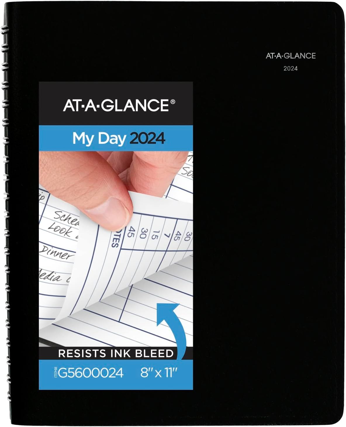 AT-A-GLANCE 2024 Daily Four Person Appointment Book, DayMinder, Quarter-Hourly Appointment Book, 8 x 11, Large, Black (G5600024)