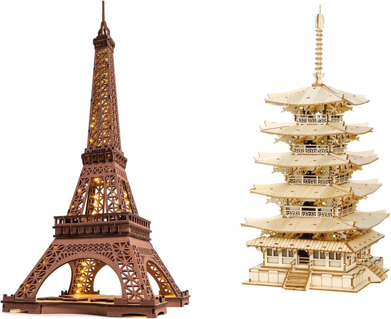 Rowood 3D Wooden Puzzles for Adults Bundle Eiffel Tower, DIY Five-Storied Pagoda Bundle Eiffel Tower,Wooden Model Kits for Adults,Gifts for Teens on Christmas