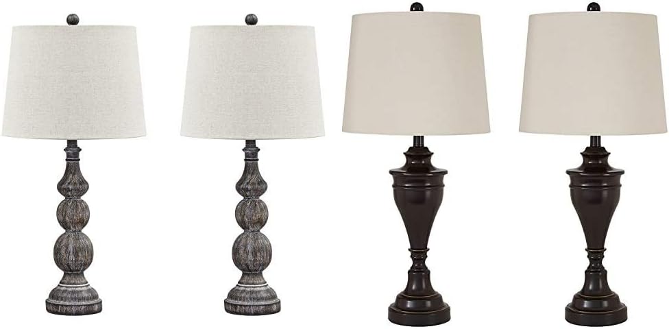 Signature Design by Ashley - Mair Poly Table Lamp - Farmhouse Style - Timeworn Finish - Black & Darlita Table Lamp - Traditional - Bronze (Pack of 2)