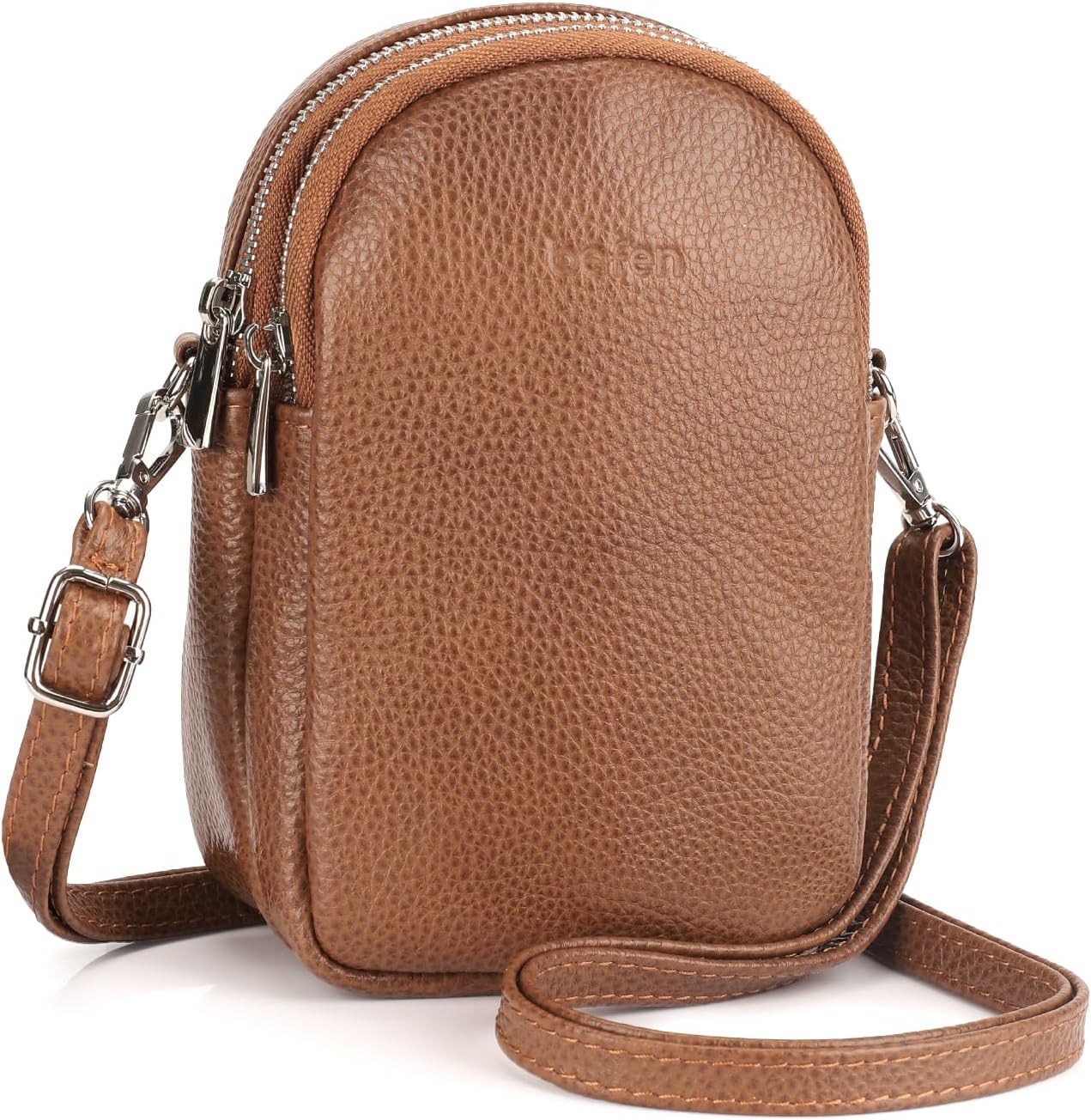 Nice hand on the leather with even color and grain. Clean stitching. Smooth zipper. Compact and well-organized.