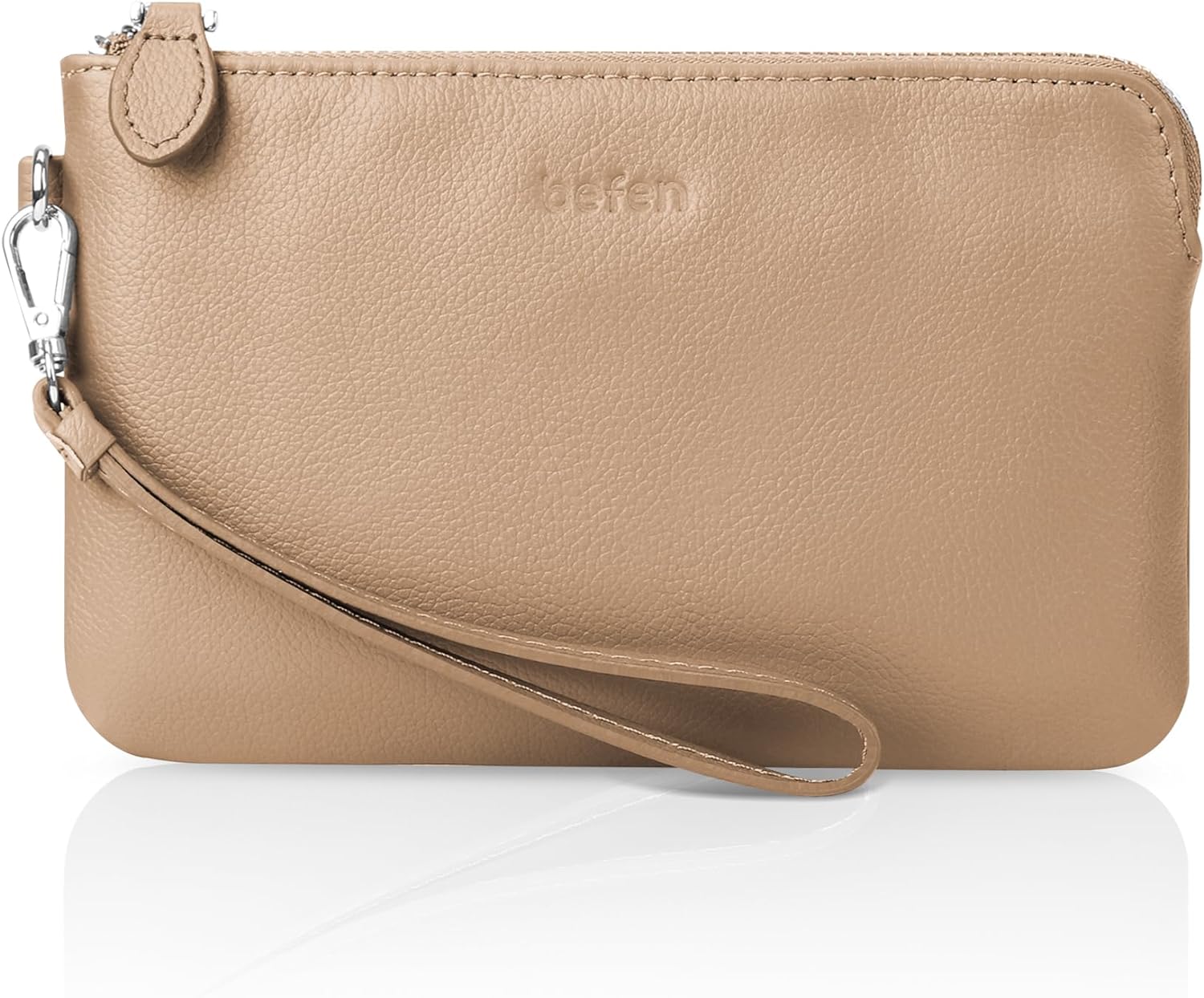 What a well made and soft leather clutch. I especially love that it has the clip, it can go on your belt loop or on your larger purse to clip on and be more organized and have quick access to credit cards and without the fear of loosing it or digging through the inside of your purse. Or even stash in a larger purse and grab just this to run in the store. All the colors are very pretty, I got the blue , it is more a blue gray but very pretty.Inside is my iPhone 14 Pro Max with case/my AirPods wit