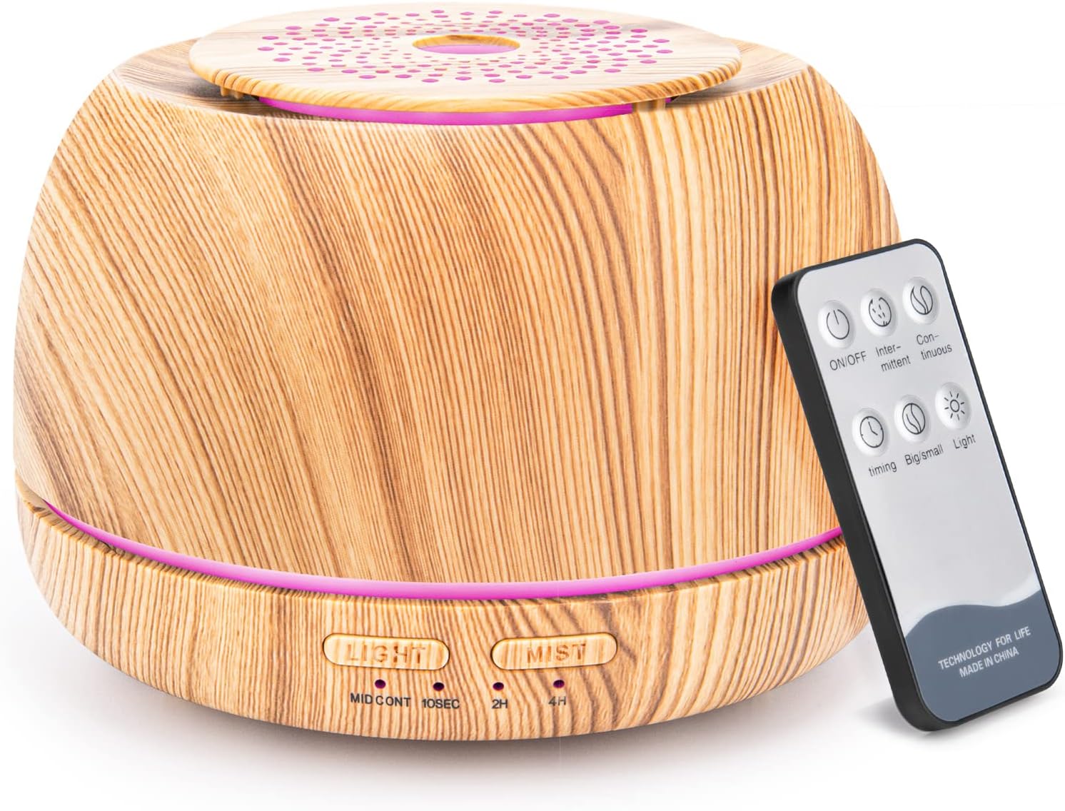 I love the look of this essential oil diffuser. Ive never owned one before so, it seemed like the perfect size to start with. Its perfect size a bedside table and the usb plug in is handy since my bedside lamp has a usb port. The light feature is nice and its got 4 different mist settings. Continuous, 10 sec, 2hr and 4hr. I leave it on the 10 sec setting, it seems to last 8 hours if not more.I bought a set of 8 essential oil scents and have tried 2 of them at least but, this diffuser just doe