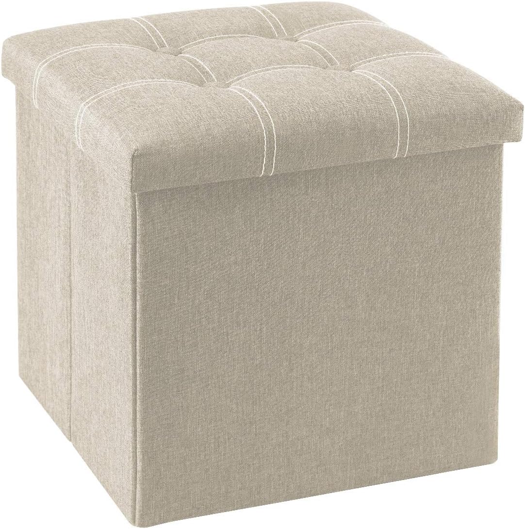 I purchased several of YOUDENOVA Folding Storage Ottomans - in small/15 inches, medium/30 inches, and large/43 inches sizes with one or two compartments - to use for storage. They are lightweight, foldable, and assemble in seconds. These ottomans hold lots of all kinds of stuff, from blankets, pillows and towels to photo/digital equipment and even skincare/glass perfume bottles. I was skeptical about the weight they could hold and if they could be moved/carried when loaded, but even the smallest