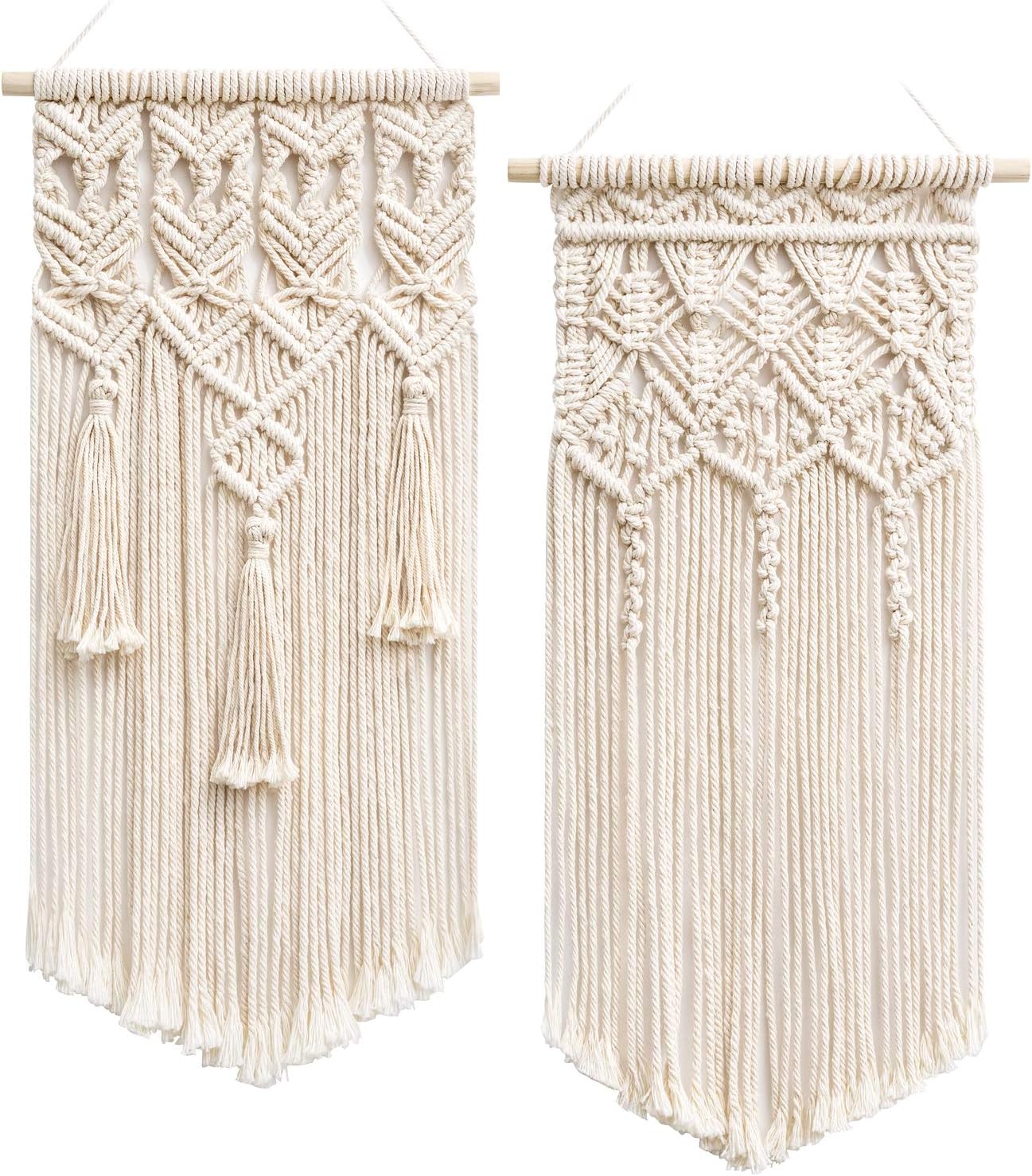 Mkono 2 Pcs Macrame Woven Wall Hanging Boho Chic Geometric Art Decor - Beautiful Bedroom Nursery Apartment Home Decoration, Gift for Girls Adults Birthday, Small Size 18 L x 9.5 W