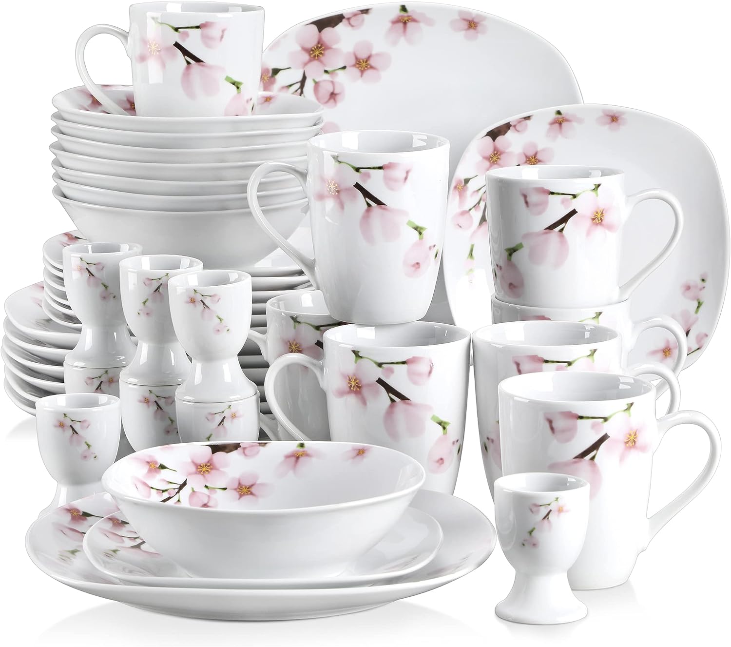I love this set. I love cherry blossoms and it' sturdy and easy to clean. The only thing I would say is that the bowls are not deep enough and the cups are really small, but they're really cute though! It' a nice set, especially for collage or living with yourself or roommate. My little ones use the small plates and cups though, so it' perfect for them as well!