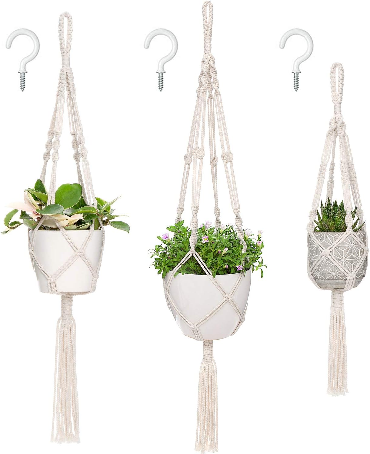 Mkono Set of 6 Macrame Plant Hangers Indoor 41/35/34/29/26/23 Hanging Planter Holder