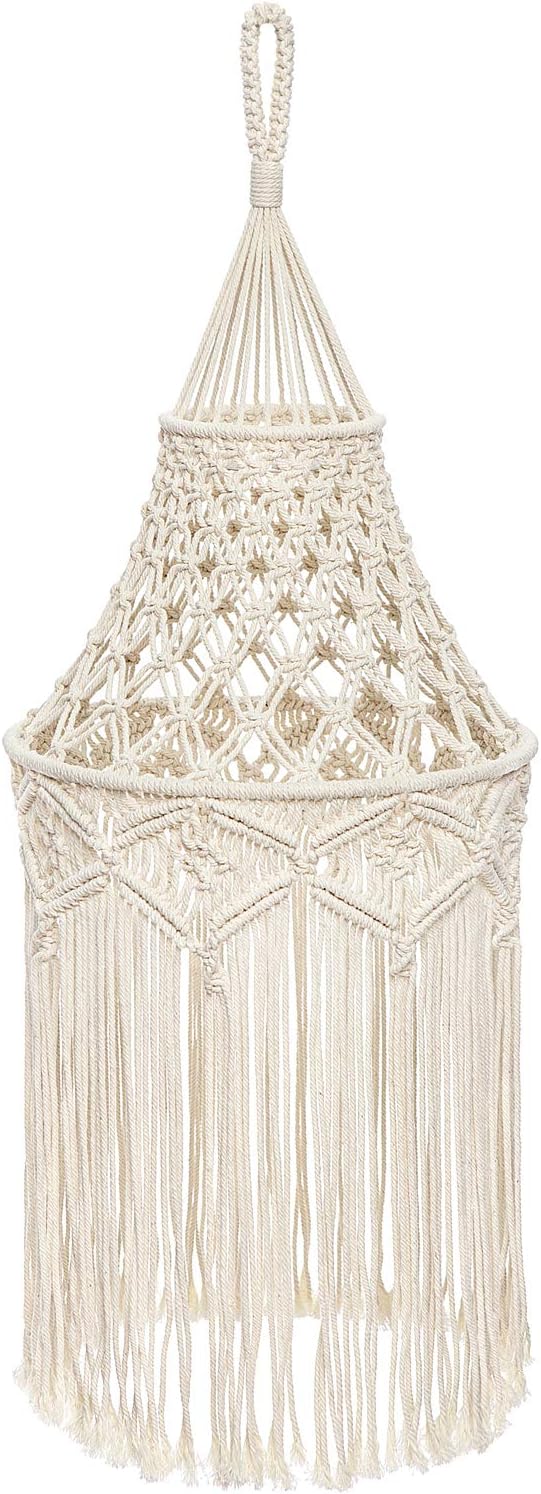 Mkono Macrame Lamp Shade Boho Hanging Pendant Light Cover Bohemian Lamps for Office Bedroom Living Room Nursery Dorm Decor (Lightbulb Not Included)