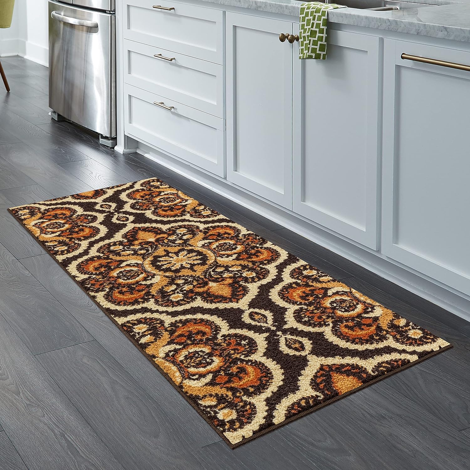 Maples Rugs Vivian Medallion Runner Rug Non Slip Hallway Entry Carpet [Made in USA], 1'8 x 5, Rust