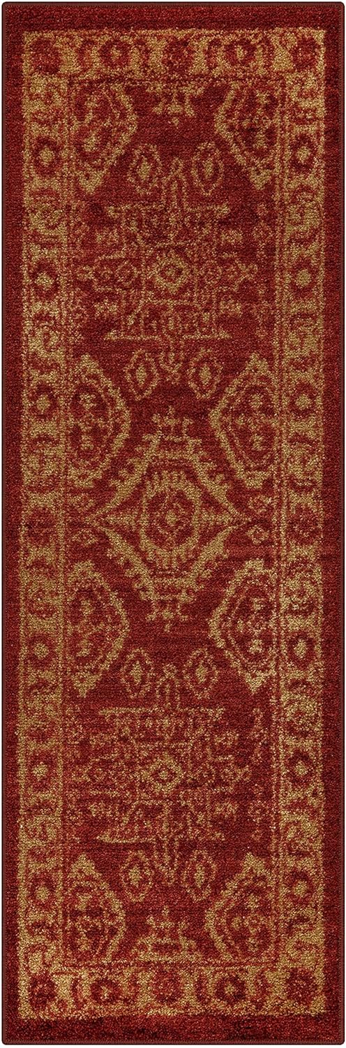 Maples Rugs Georgina Traditional Runner Rug Non Slip Hallway Entry Carpet [Made in USA], 1'8 x 5, Red/Gold