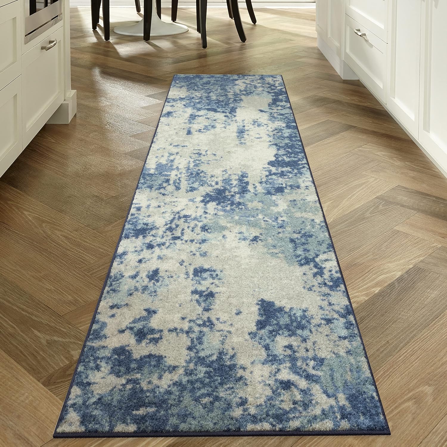 Maples Rugs Southwestern Stone Distressed Abstract Non Slip Runner Rug for Hallway Entry Way Floor Carpet [Made in USA], 2'6 x 10, Blue