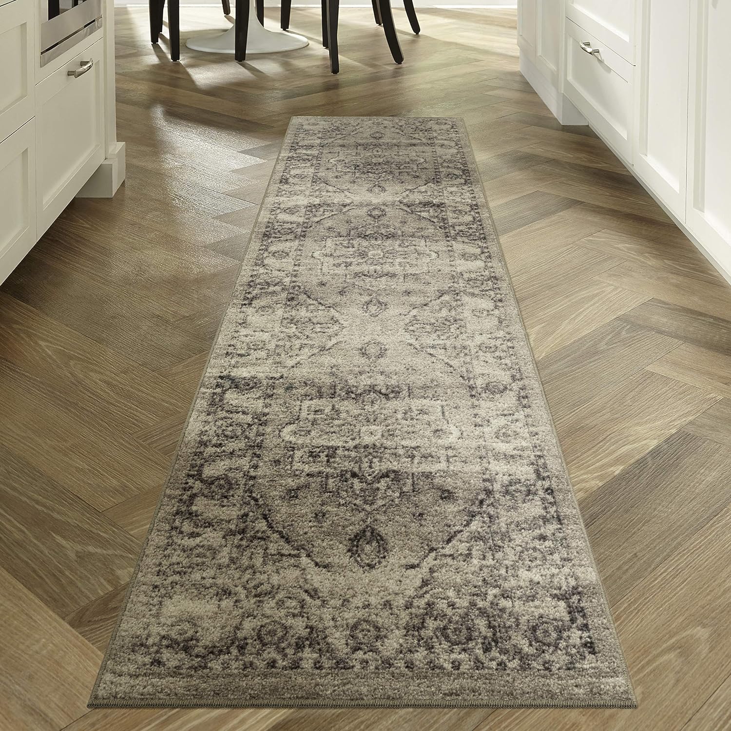 Maples Rugs Distressed Lexington Non Slip Runner Rug For Hallway Entry Way Floor Carpet [Made in USA], 2'6 x 10, Brown/Neutral