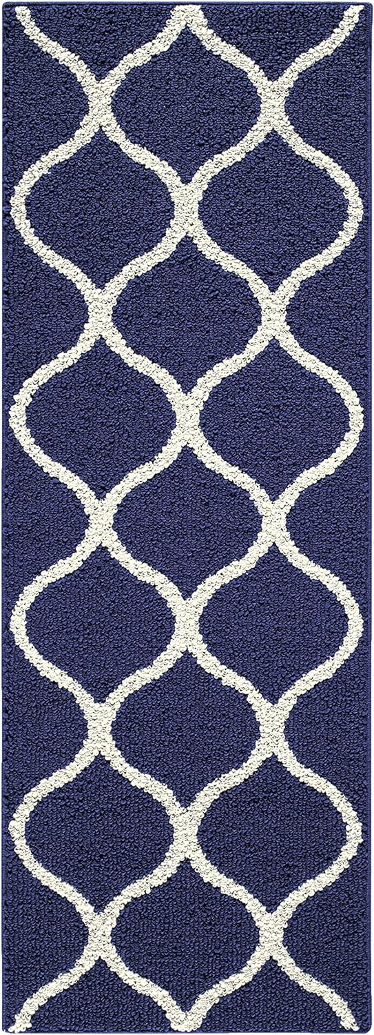 Maples Rugs Rebecca Contemporary Runner Rug Non Slip Hallway Entry Carpet [Made in USA], 1'9 x 5', Navy Blue/White