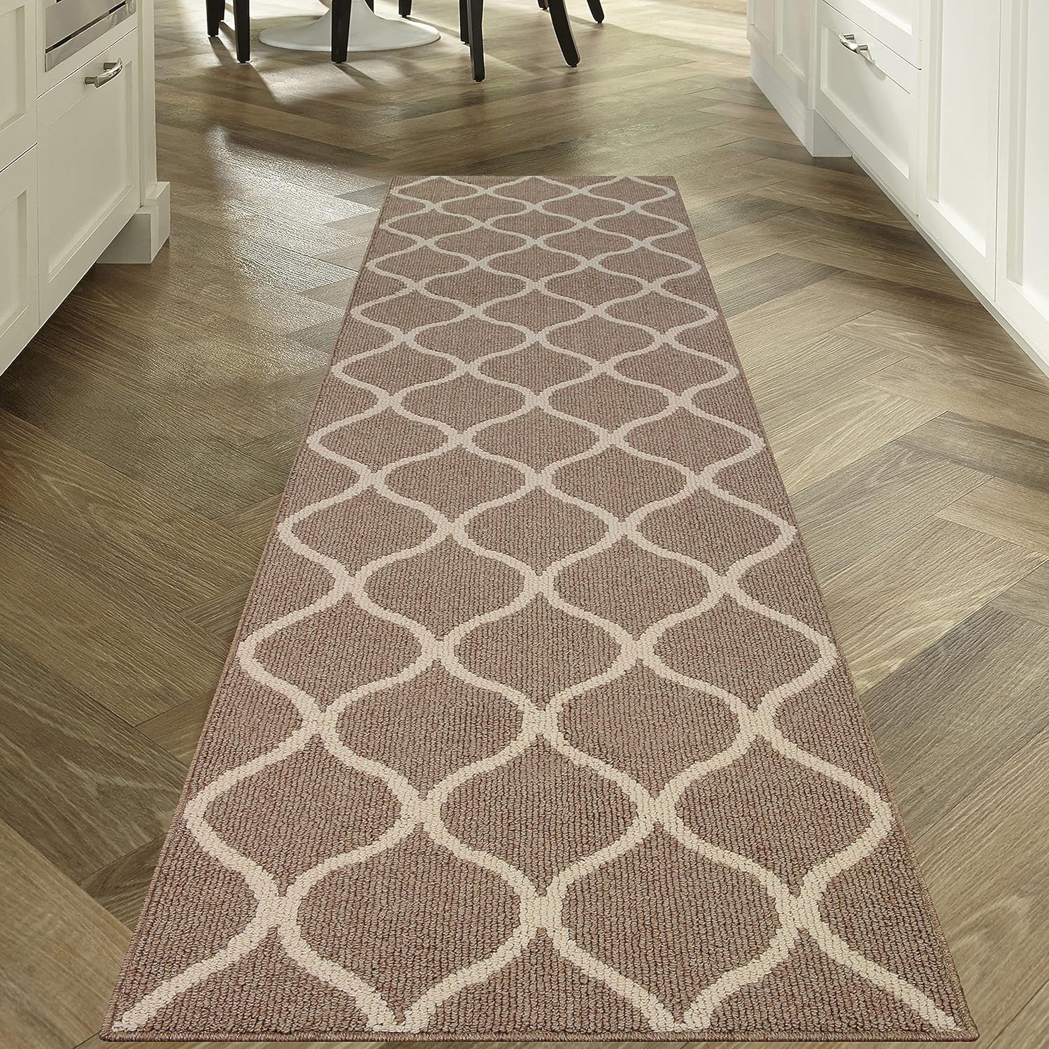 Maples Rugs Rebecca Contemporary Runner Rug Non Slip Hallway Entry Carpet [Made in USA], 2'6 x 10, Caf Brown/White