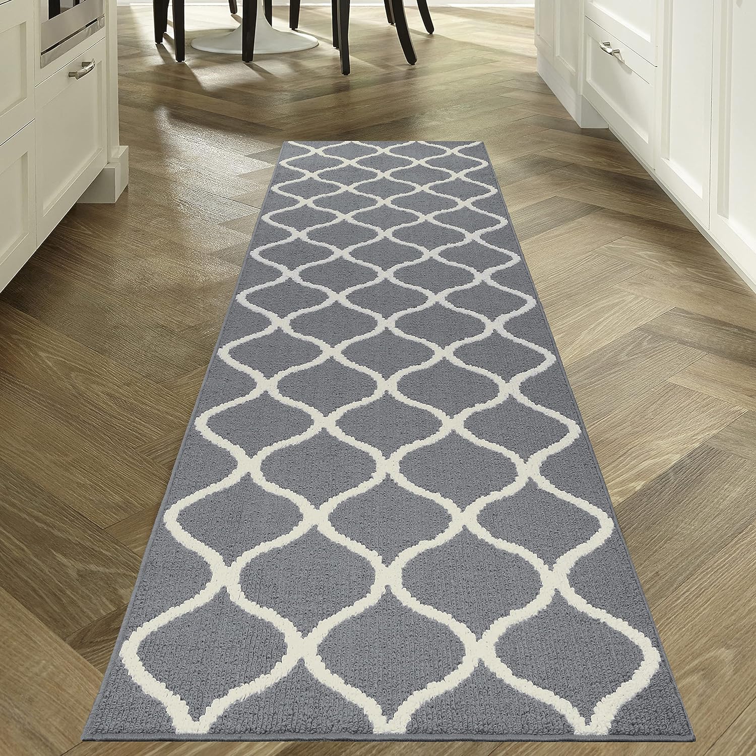 Maples Rugs Rebecca Contemporary Runner Rug Non Slip Hallway Entry Carpet [Made in USA], 2'6 x 10, Grey/White