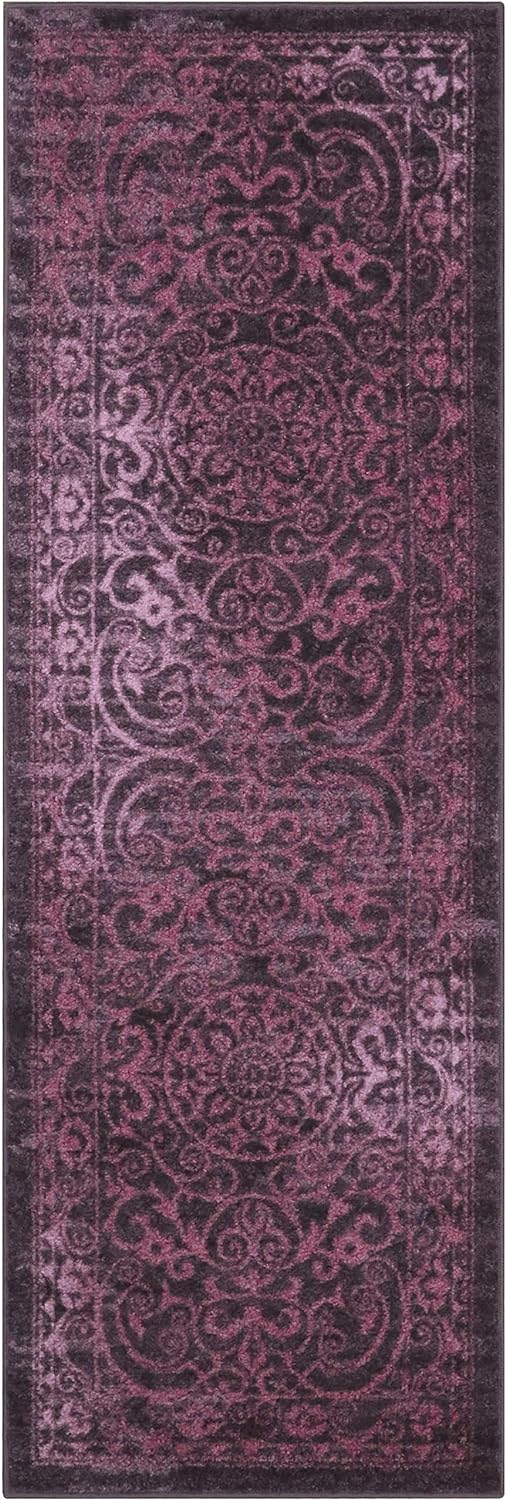 Maples Rugs Pelham Vintage Runner Rug Non Slip Washable Hallway Entry Carpet [Made in USA], 2'x6', Wineberry