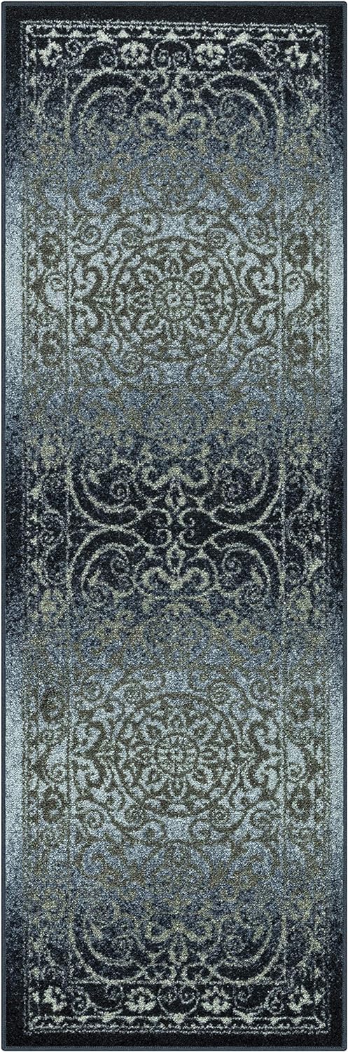 Maples Rugs Pelham Vintage Runner Rug Non Slip Hallway Entry Carpet [Made in USA], 2 x 6, Navy/Grey