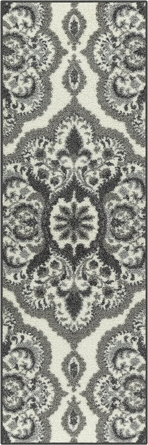 Vivian Medallion Runner Rug Non Slip Hallway Entry Carpet [Made in USA], 2 x 6, Grey